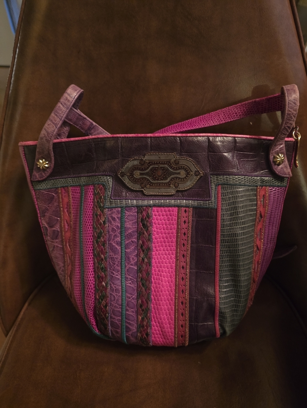 Sharif Vintage Purple & Pink Patchwork Leather Shoulder Bag